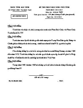 Đề thi chọn học sinh giỏi tỉnh Bắc Ninh năm học 2014-2015 môn thi Lịch sử thcs